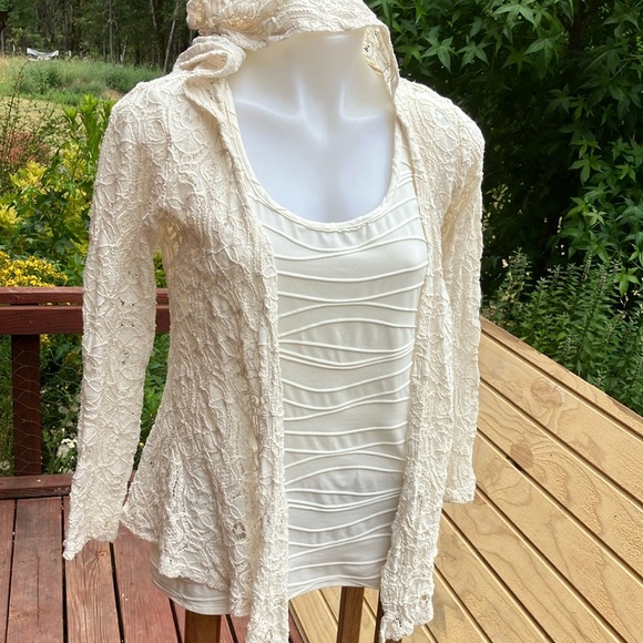 Belldini Cream Lace hooded open frond lightweight cardigan Small - Picture 1 of 11